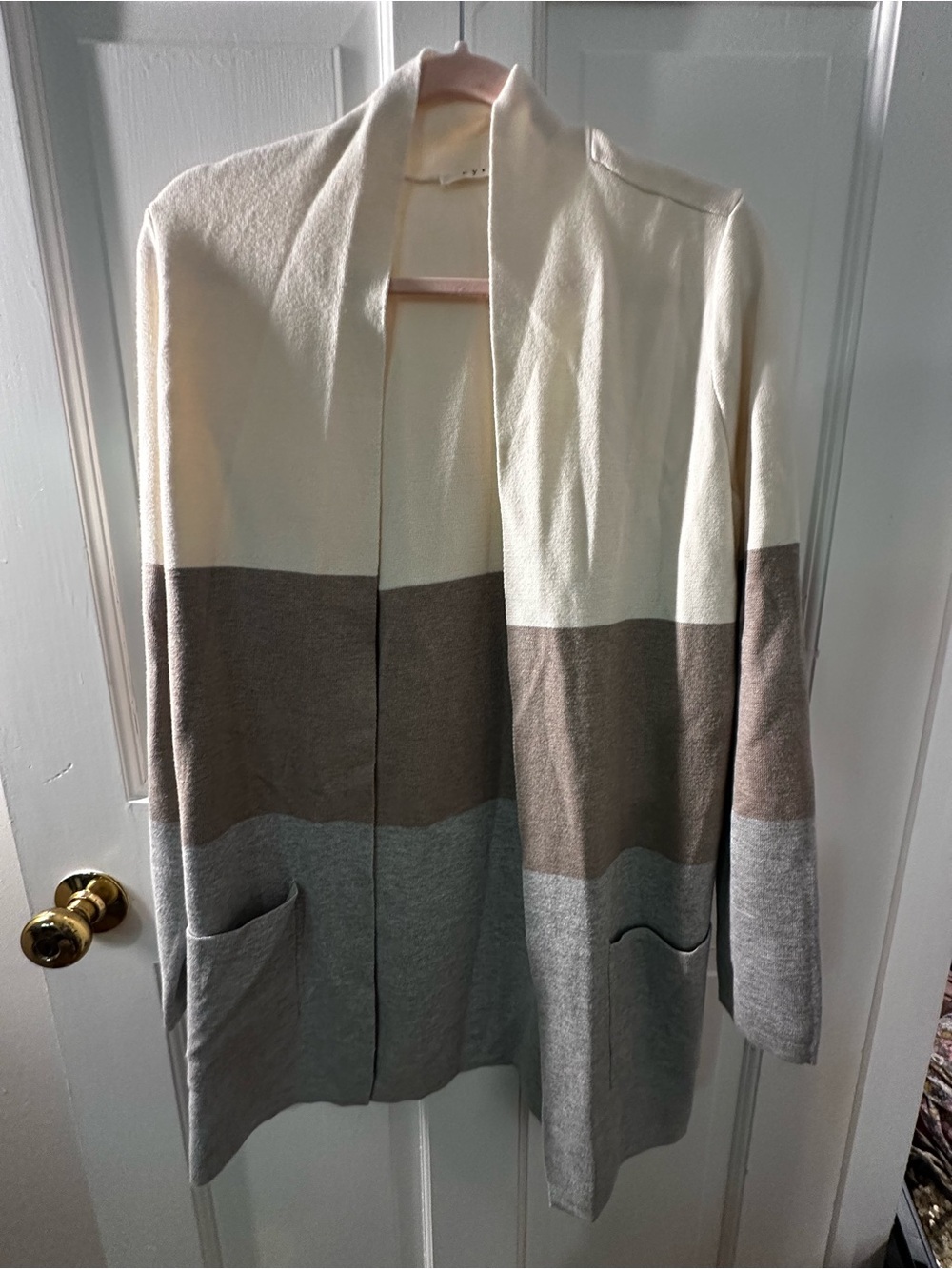 Women's Colorblock Open Cardigan Jacket - Cream, Taupe & Light Gray